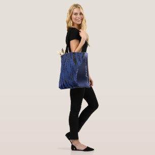 Blue Glitter Animal Print Glam Wave Personalised Tote Bag