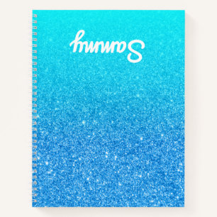 Blue Glitter Aqua Ombre Left Handed Notebook