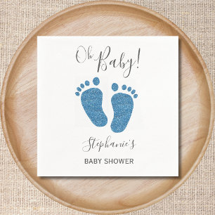 Blue Glitter Baby Feet Baby Shower  Napkin