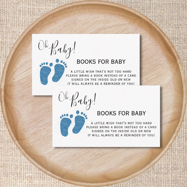 Blue Glitter Baby Feet Books For Baby Shower Enclosure Card (Creator Uploaded)