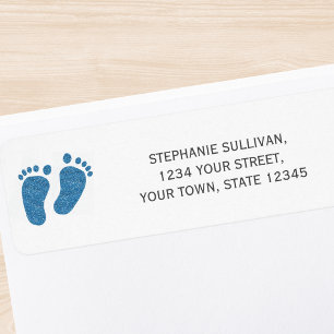 Blue Glitter Baby Feet Return Address