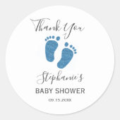 Blue Glitter Baby Feet Thank You Classic Round Sticker (Front)