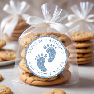Blue Glitter Baby Shower Feet Sticker