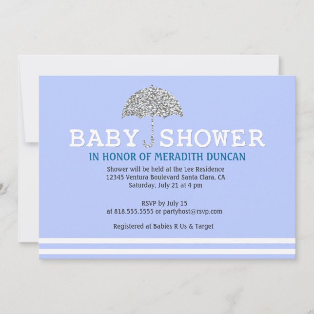 Blue Glitter Baby Shower Invitation (Front)
