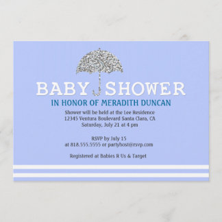 Blue Glitter Baby Shower Invitation