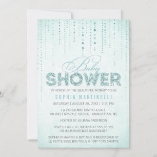 Blue Glitter Baby Shower Invitation