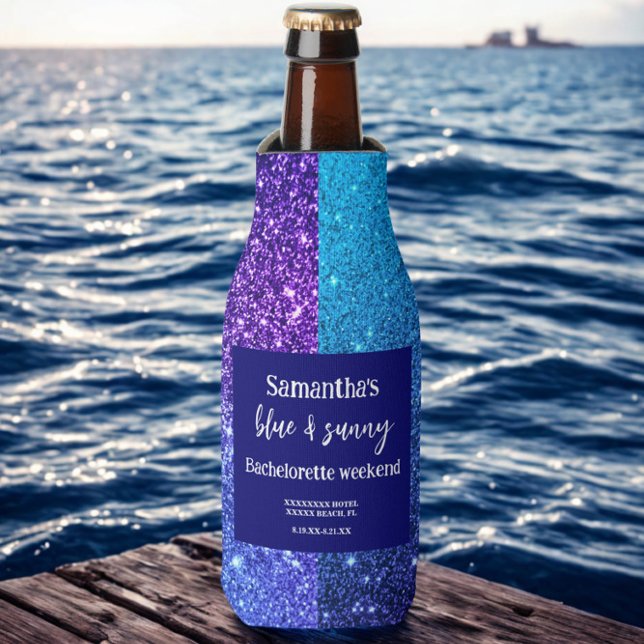 Blue Glitter Bachelorette Party  Bottle Cooler (Creator Uploaded)
