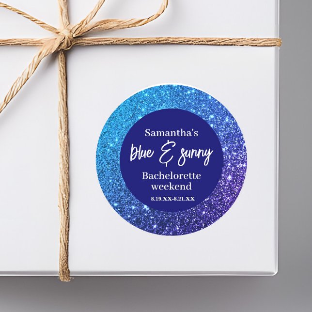 Blue Glitter Bachelorette Party  Classic Round Sticker (Creator Uploaded)