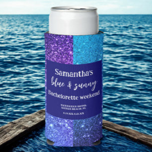 Blue Glitter Bachelorette Party Seltzer Can Cooler