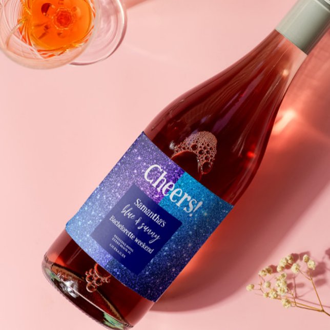 Blue Glitter Bachelorette Party   Sparkling Wine Label (Creator Uploaded)