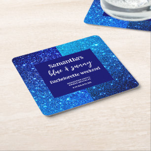 Blue Glitter Bachelorette Party Square Paper Coaster