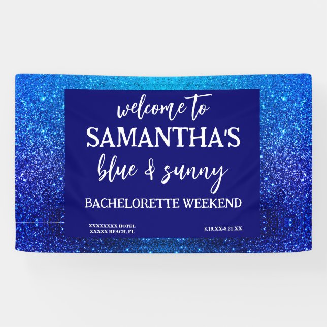 Blue Glitter Bachelorette Party Welcome Sign (Horizontal)