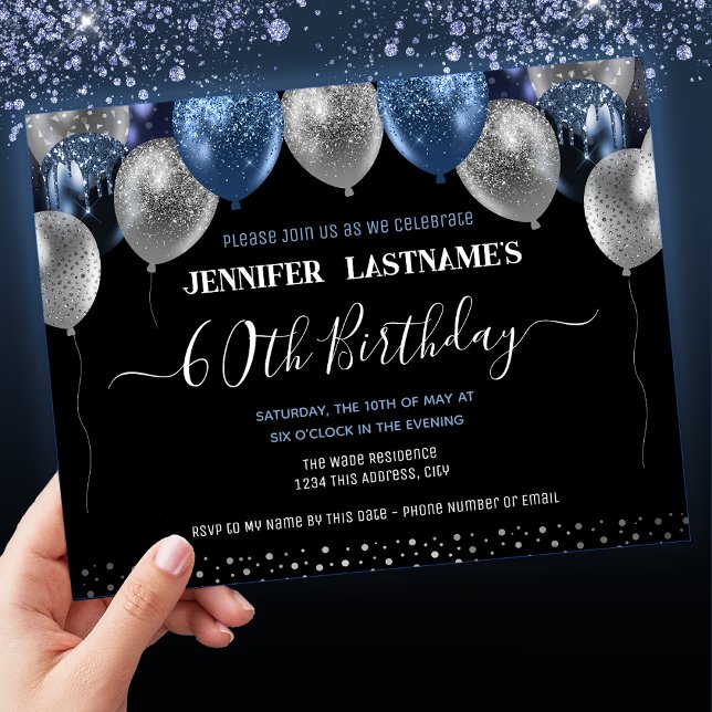 Blue Glitter Balloons 60th Birthday Party (Creator Uploaded)
