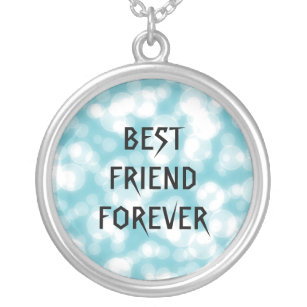 Blue Glitter Best Friends Forever Silver Plated Necklace
