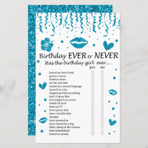 Blue glitter Birthday Ever or Never Game