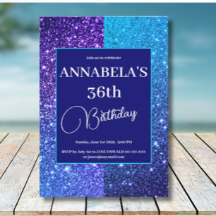 Blue Glitter Birthday Party Invitation