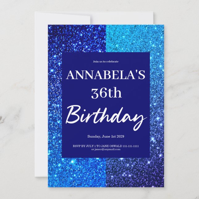 Blue Glitter Birthday Party Invitation (Front)