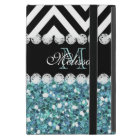 BLUE GLITTER BLACK CHEVRON MONOGRAMMED