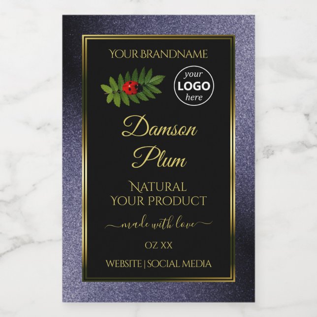 Blue Glitter Black Gold Product Label Ladybug Logo (Single Label)