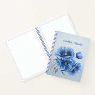 Blue Glitter Blue Poppies Sketchbook Notebook