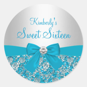 Blue Glitter & Bow Sweet Sixteen Sticker