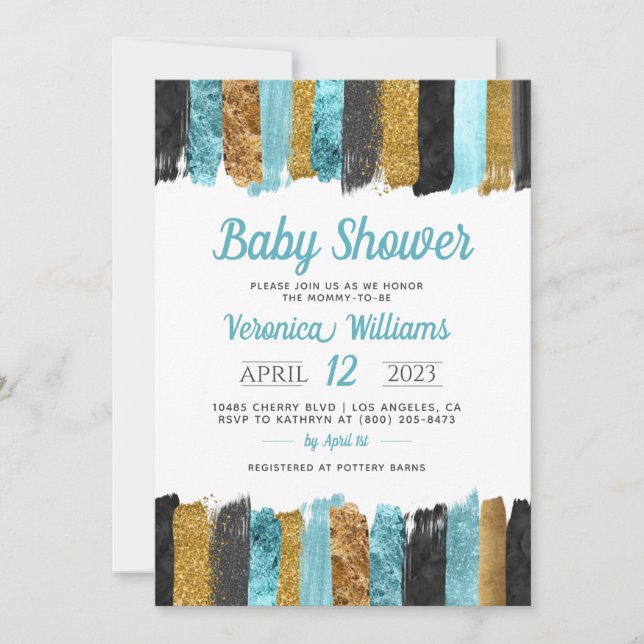 Blue Glitter Boy Baby Shower Invitation (Front)