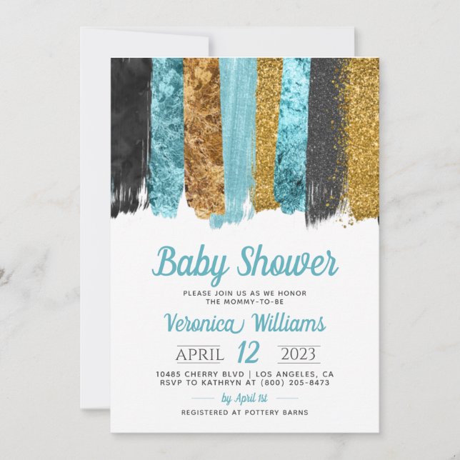Blue Glitter Boy Baby Shower Invitation (Front)