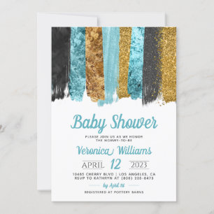 Blue Glitter Boy Baby Shower Invitation