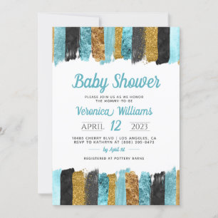 Blue Glitter Boy Baby Shower Invitation