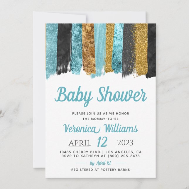 Blue Glitter Boy Baby Shower Invitation (Front)