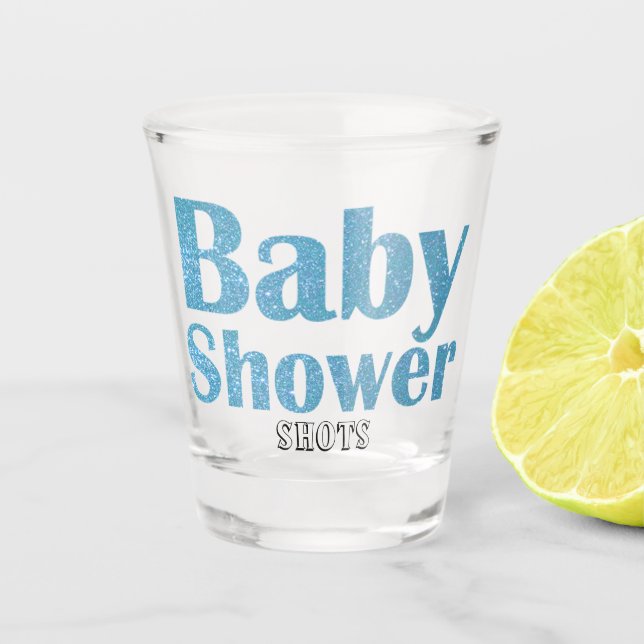 Blue Glitter Boy Baby Shower Shots Shot Glass (Front)