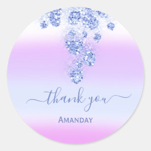 Blue Glitter Bridal Shower Sweet16th Thank Pink Classic Round Sticker