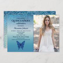 Blue Glitter Butterfly Quinceañera