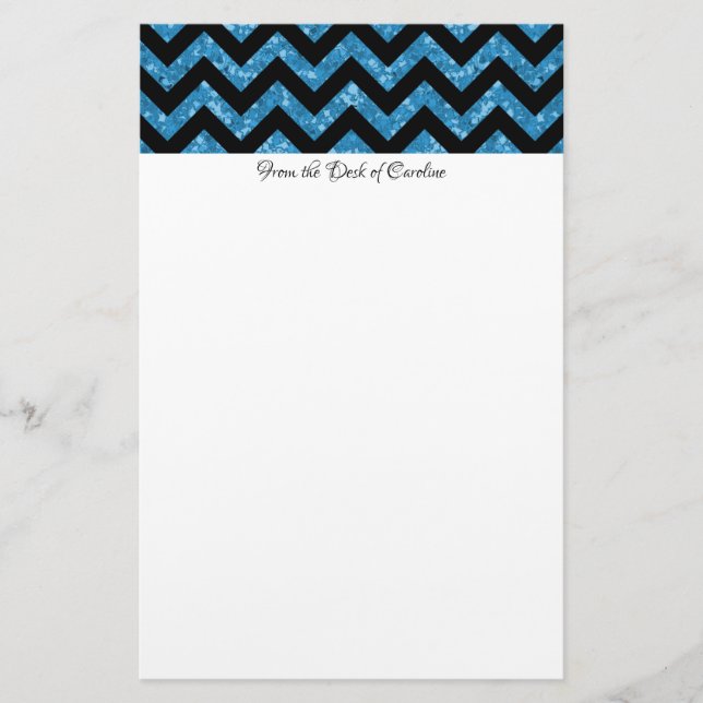 Blue Glitter Chevron Stationery (Front)