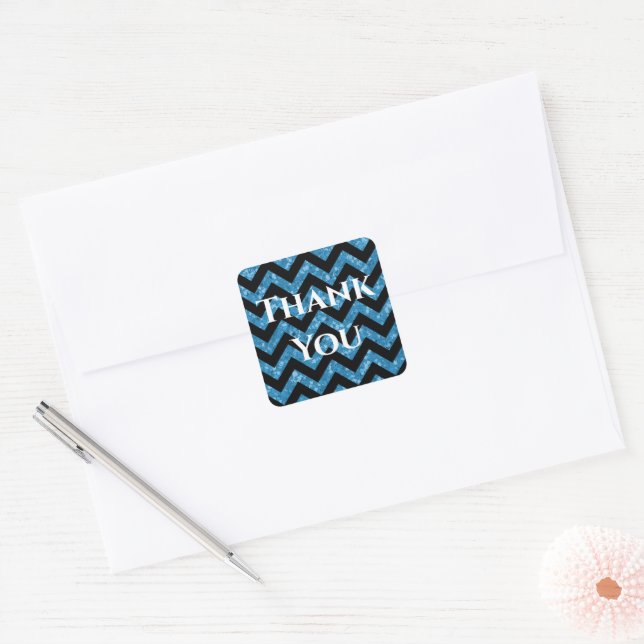 Blue Glitter Chevron Thank You Stickers (Envelope)