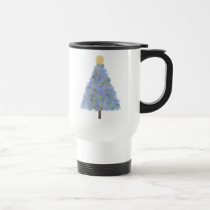 Blue glitter christmas tree   travel mug
