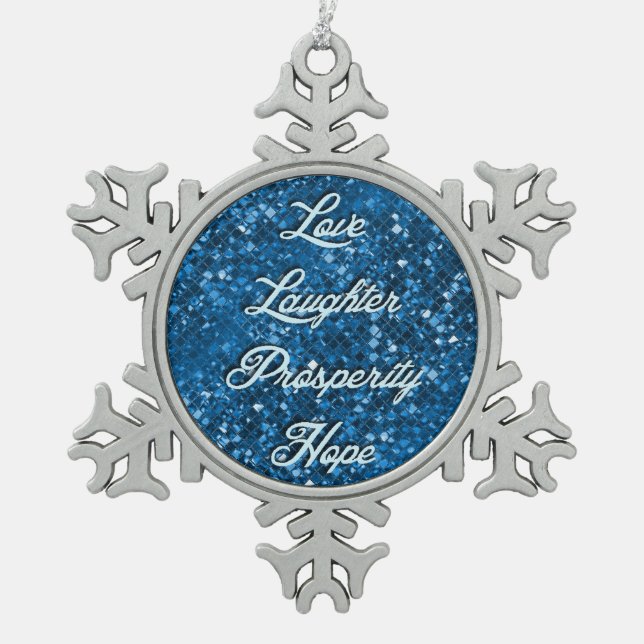 Blue Glitter Christmas Wishes Snowflake Ornament (Front)
