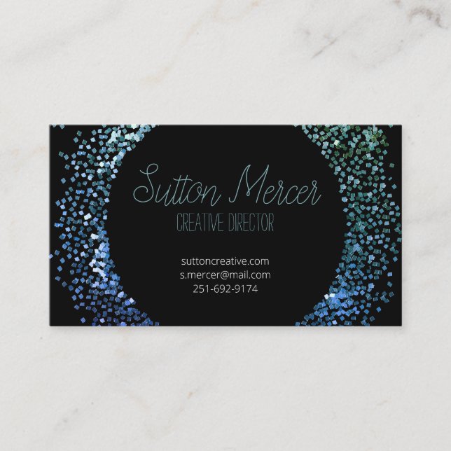 Blue Glitter Circle Business Card (Front)