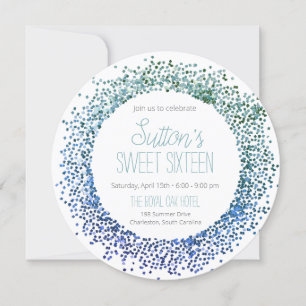 Blue Glitter Circle Invitation