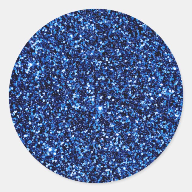 Blue Glitter Classic Round Sticker (Front)