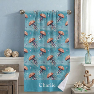 Blue Glitter Coastal Jellyfish Beach Towel
