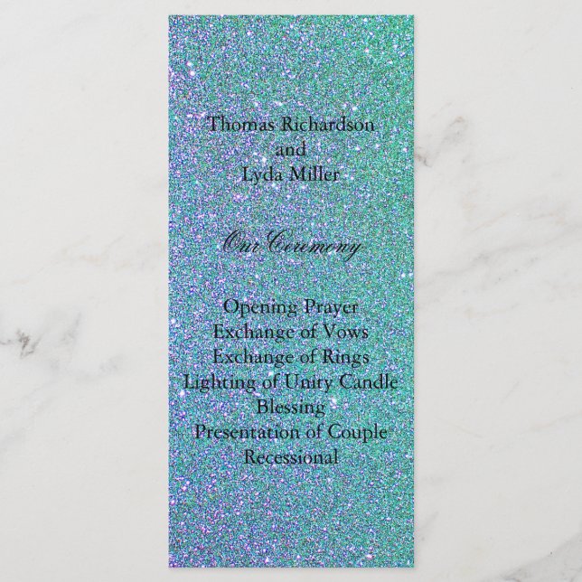 Blue Glitter Confetti Faux Foil Wedding Program Programme (Front)