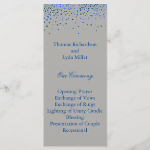 Blue Glitter Confetti Faux Foil Wedding Program Programme