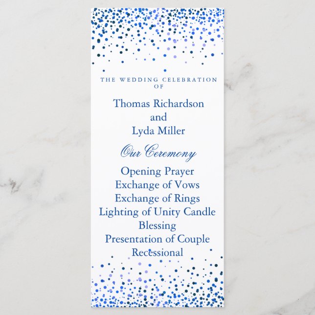 Blue Glitter Confetti Faux Foil Wedding Program Programme (Front)