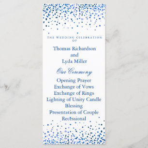 Blue Glitter Confetti Faux Foil Wedding Program Programme