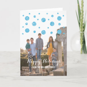 Blue Glitter Confetti Holiday Photo Card