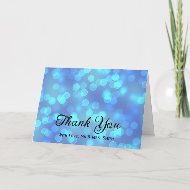 Blue Glitter Confetti Sparkles Dots Thank You Card (Front)