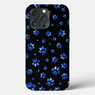 Blue glitter dog paw pattern iPhone 13 pro case