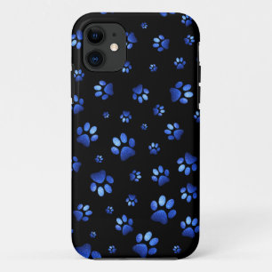 Blue glitter dog paw pattern iPhone 11 case