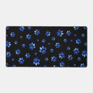 Blue glitter dog paw pattern desk mat